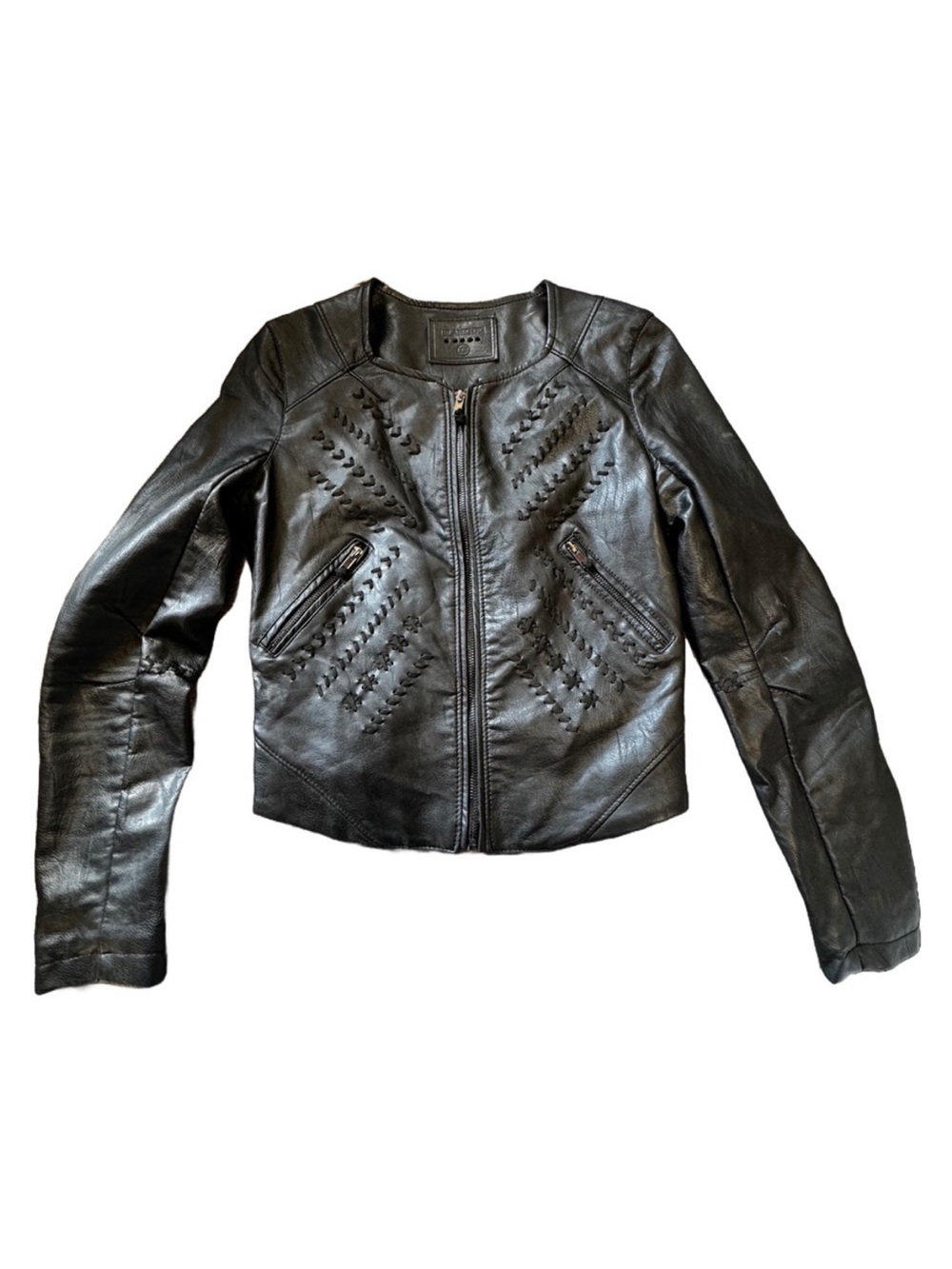Blank NYC Vegan Faux Leather Jacket with Stitched Embellishment